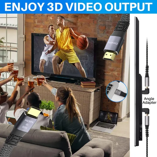 Miniatura 3 de Cable HDMI plano (paquete de 2, 8 pies + 8 pies), cable trenzado HDMI 4K de alta velocidad, cobre puro, soporta 4K @60Hz 2160p 1080p HDR HDCP 2.2