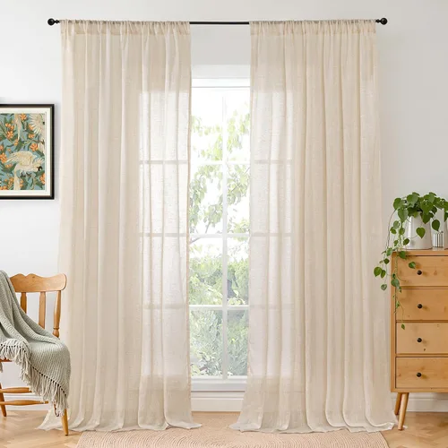 Miniatura 117 de BGment Cortinas de lino café de 30 pulgadas de largo para ventana pequeña, cortinas de media ventana beige semitransparentes ligeras con bolsillo