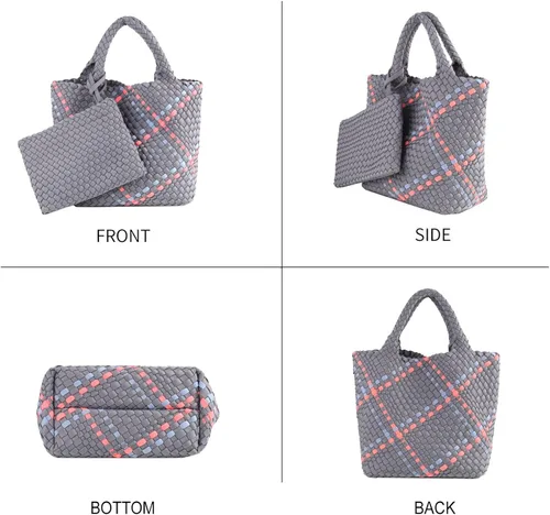 Miniatura 2 de Bolso de mano tejido + bolso de neopreno para mujer, bolso grande de viaje con asa superior, bolsa de viaje para axilas