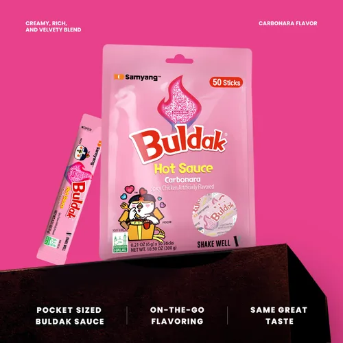Miniatura 6 de Samyang Buldak - Salsa coreana de pollo picante picante sabor carbonara, auténtica salsa coreana para aperitivos de ramen y inmersión, 0.17 onzas