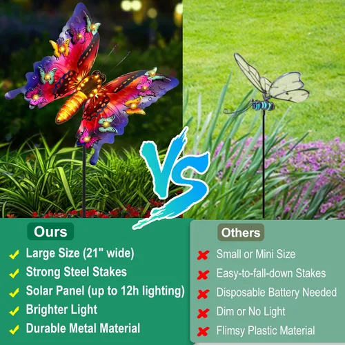 Miniatura 7 de ANGMLN Luces solares de jardín, decoración de jardín de mariposa para exteriores, luces decorativas de metal grandes de 41 pulgadas, mariposa