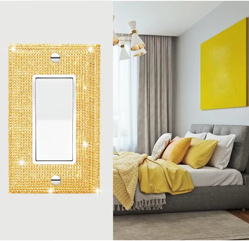 Miniatura 3 de Cubierta de interruptor de luz con diamantes de imitación dorados brillantes, placas decorativas para interruptores y cubiertas de salida