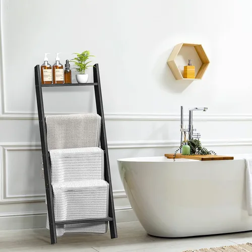 Miniatura 6 de HONEST OUTFITTERS Escaleras para Mantas para la Sala de Estar, Soporte de Mantas de 5 Niveles, Estante de Mantas Inclinado en la Pared, Estantes