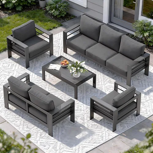Miniatura 61 de Solaste Juego de muebles de patio de aluminio para todo tipo de clima, moderno juego de muebles de metal para exteriores con asientos profundos