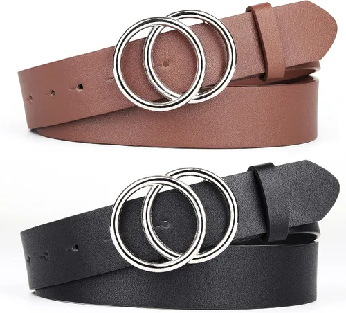 Miniatura 2 de Pack de 2 cinturones para mujer para pantalones con hebilla de doble y piel sintética