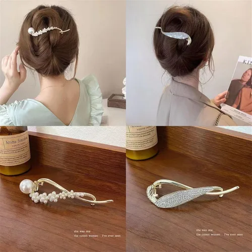 Miniatura 2 de 4 pinzas para el cabello, decoración de perlas, clip de plátano, estilo francés, pasador de pelo antideslizante, mandíbula para el cabello