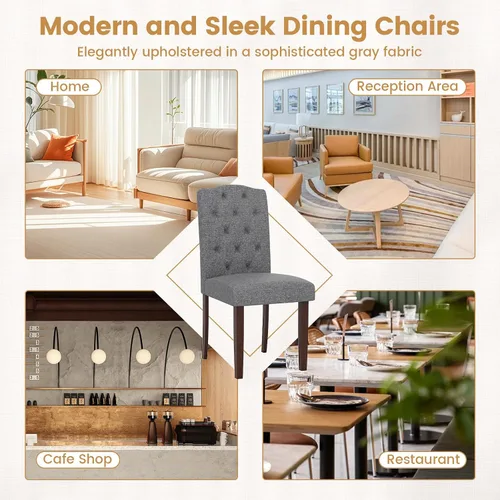 Miniatura 7 de GOFLAME Juego de 4 sillas de comedor tapizadas, sillas Parson tapizadas de tela con botones con patas de madera de goma, asiento acolchado y Gris