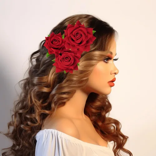 Miniatura 6 de Topbuti 6 pinzas para el cabello con diseño de rosas y flores, accesorios para el cabello para mujeres y niñas, bailarinas de flamenco, mexicanas