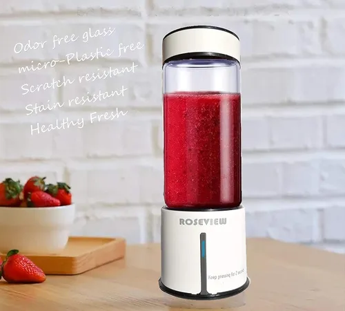 Miniatura 3 de Batidora portátil ROSEVIEW Botella de vidrio recargable por USB, mini batidos de hielo de mano, exprimidor de mezcla de 2 velocidades, Inalámbrico