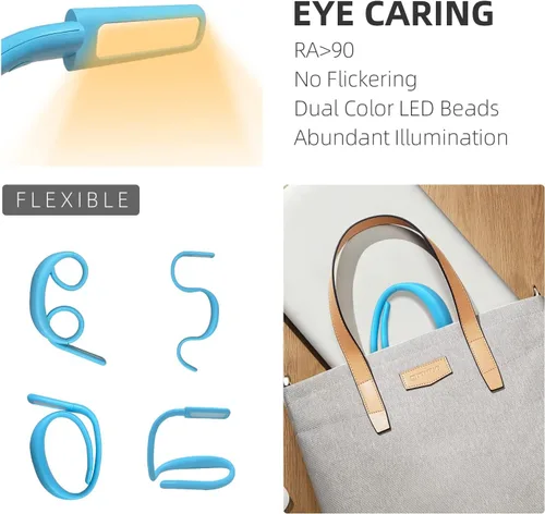 Miniatura 5 de Luz LED para el cuello con brillo ajustable, luces de libro para leer en la cama, 3 modos de color, diseño de brazo flexible para leer, reparar, Azul