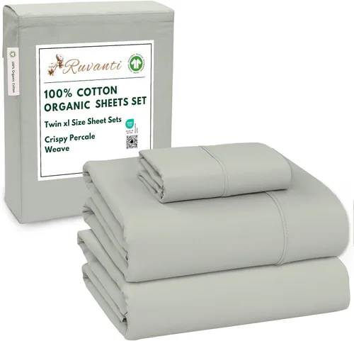 Miniatura 162 de RUVANTI Juego de sábanas de algodón orgánico 100% tamaño completo, tejido de percal, certificado GOTS, juego de 4 piezas, bolsillo profundo de 15