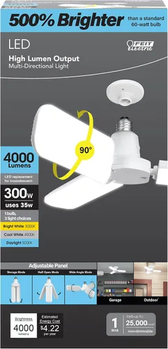 Miniatura 9 de Feit Electric Panel de luz LED con sensor de movimiento, equivalente a 300 W, panel ajustable de 90°, base estándar E26, CRI 80, 4000 lúmenes