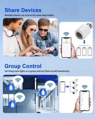 Miniatura 7 de Enchufe de luz de control remoto con WiFi (solo 2.4G), WiFi inteligente y Bluetooth y adaptador de bombilla RF433 E26 E27 e interruptor de pared