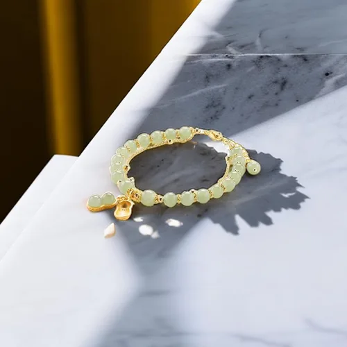 Miniatura 5 de SJDOFU Pulsera de cuentas de jade Hetian Jade Peanut Colgante Pulsera elástica para mujer (verde claro), Esmeralda, Jade