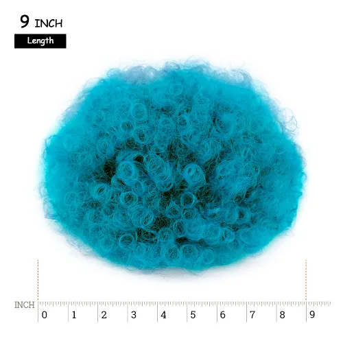 Miniatura 3 de Yinmei Baibian Cola de Caballo con Cordón Afro Puff Degradado Azul Cola de Caballo Corta Moño Alto Puff Pieza de Cabello Rizado Crespo con Clip
