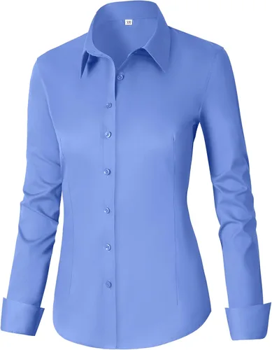Miniatura 36 de CUNLIN - Camisas de manga larga con botones de algodón para mujer, ajustadas, camisas formales de vestir para el trabajo, blusas de trabajo, tops