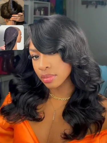 Miniatura 2 de Nadula Bye Bye Slip Peluca de Cabello Humano con Capas Emplumadas y Raya Lateral con Cordón, Densidad 200%, Sin Pegamento Pre Cortada 7X5 Loose Body