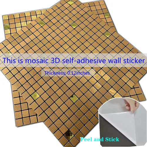Miniatura 2 de XUANINY Azulejos Adhesivos Despegables para Salpicadero de Cocina, Baño, Chimenea, Mosaico de Aluminio Metálico Autoadhesivo (12"x12")