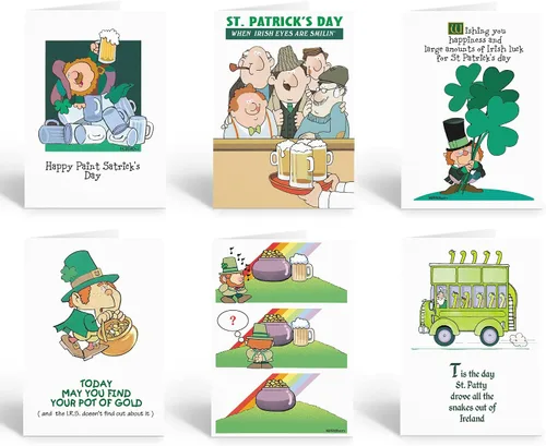 Stonehouse Collection Tarjetas surtidas del día de San Patricio, 12 divertidas tarjetas y sobres del día de San Patricio, fabricadas en Estados