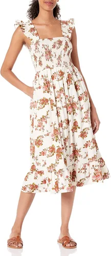 The Drop - Kimi - Vestido fruncido por debajo de la rodilla con volantes en los hombros para mujer