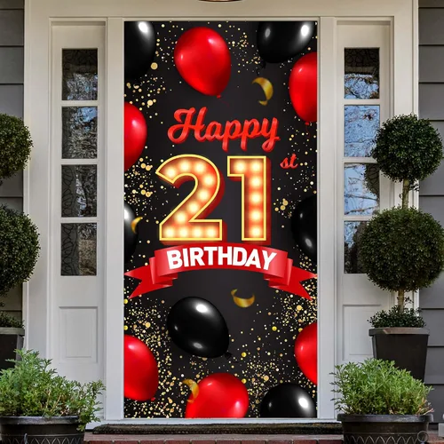 Miniatura 13 de Cartel de feliz cumpleaños número 15 rojo y negro, globos de fondo para decoración temática para niñas y mujeres, princesas de 15 años, suministros