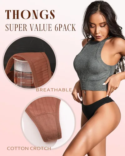 Miniatura 4 de FINETOO Tangas de algodón para mujer, suaves, de cintura baja, sexys, tangas para mujer, ropa interior de mujer, 6 paquetes, XS-XXXL