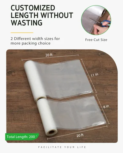 Miniatura 2 de Syntus Bolsas selladoras al vacío, paquete de 10 unidades de 5 rollos de 11 pulgadas x 20 pies y 5 rollos de 8 x 20 pies de grado comercial sin BPA