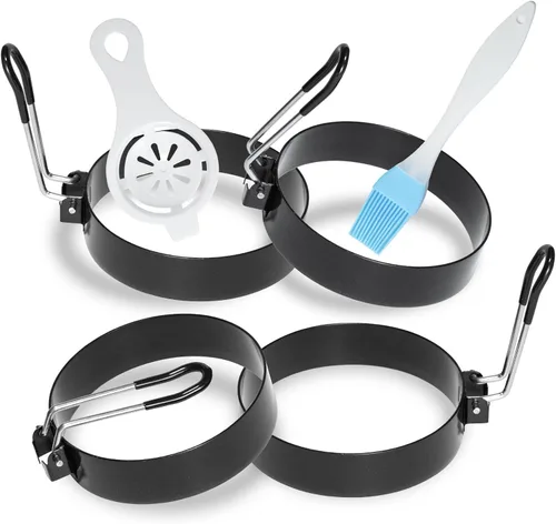 Paquete de 4 anillos de huevo de acero inoxidable antiadherentes de 3.5 pulgadas para freír huevos, moldes redondos para cocinar a la plancha con