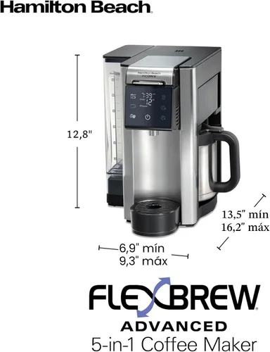 Miniatura 8 de Hamilton Beach FlexBrew Advanced 5-en-1 Cafetera Térmica Programable de 12 Tazas de Goteo y Porción Individual para Café Caliente y Helado, Depósito