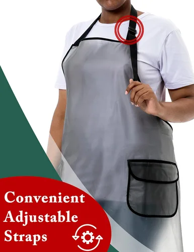 Miniatura 3 de Delantales impermeables de talla grande para mujeres y hombres con bolsillos, vinilo de goma duradero ajustable para cocinar platos