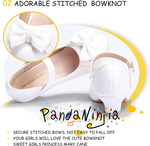 Miniatura 176 de PANDANINJIA Vestido de jada para niñas y niños pequeños, zapatos de princesa Mary Jane con tacones con lazo para fiesta, boda, boda