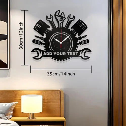 Miniatura 4 de Reloj de pared personalizado para taller de reparación de automóviles – Añade texto con nombre personalizado – Regalo para reparador, albañil