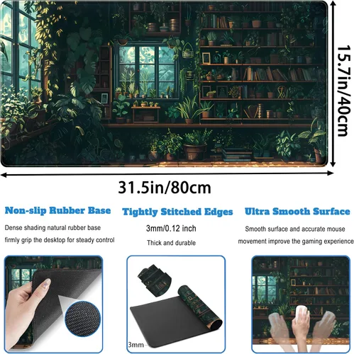 Miniatura 4 de Alfombrilla de escritorio de plantas verdes para juegos, alfombrilla de escritorio extra grande, alfombrilla de mouse de escritorio XXL, alfombrilla