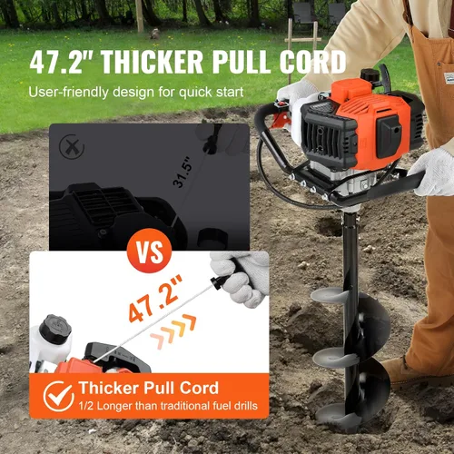 Miniatura 4 de VEVOR Excavadora de Agujeros para Postes, Excavadora de Agujeros para Postes con Barrena de 43cc 1250W, Excavadora de Tierra a Gas con Broca