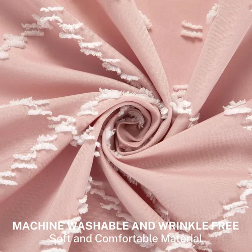 Miniatura 2 de Siiluminisoy Cortina de ducha bohemia rosa con textura y borlas de 72 x 72 pulgadas con tul, cortina de ducha de chenilla tejida con rayas chevrón