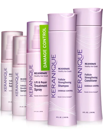 Keranique - Sistema de cabello más grueso en 60 días con champú de queratina, acondicionador, suero de refuerzo de folículos y tratamiento de