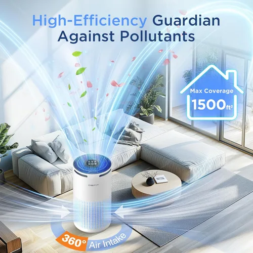 Miniatura 2 de Purificadores de aire para el hogar, habitación grande de hasta 1500 pies cuadrados con aromaterapia, purificador de aire HEPA DBFIT H13, limpiador