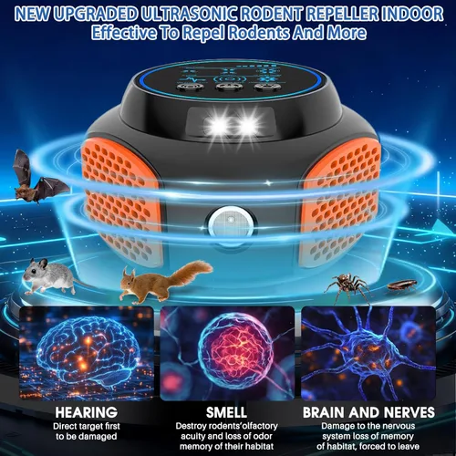 Miniatura 2 de Repelente ultrasónico para ratones, repelente ultrasónico de roedores con enchufe, repelente de ratones de 360° para interiores con altavoz