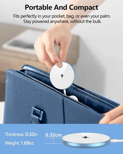 Miniatura 6 de NANAMI Cargador inalámbrico magnético con adaptador PD de 20 W, para MagSafe iPhone 17/16/15/14/13/12 Series y AirPods 3/2/Pro/Pro 2, base Azul