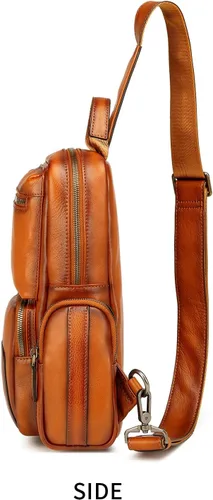 Miniatura 6 de Lieseh Bolso bandolera de cuero genuino para hombre, bandolera para hombro, pecho, mochila de viaje al aire libre