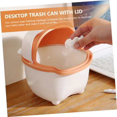 Miniatura 6 de Hemoton Mini cesta de basura de escritorio con tapa, mini botes de basura pequeños, contenedor de basura de dibujos animados, organizador