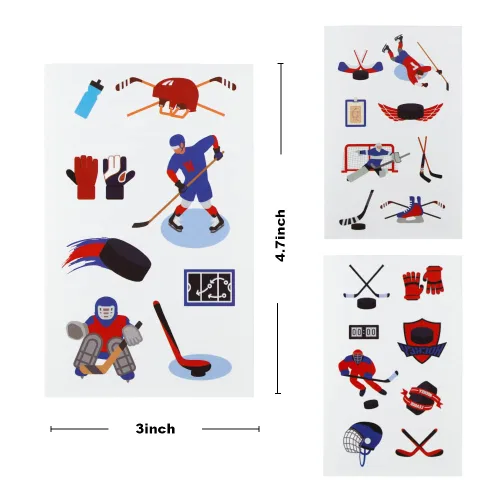 Miniatura 3 de 24 hojas de tatuajes temporales de hockey sobre hielo, decoraciones de cumpleaños, recuerdos de fiesta de hockey