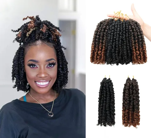 Miniatura 52 de Paquete de 8 paquetes de cabello de ganchillo Passion Twist de 6 pulgadas, rizos bohemios pretrenzados previamente trenzados, negro natural 1B