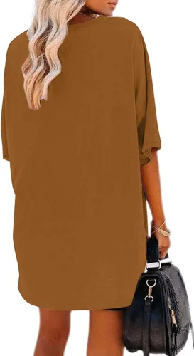 Miniatura 2 de Remidoo Camiseta de gran tamaño para mujer, cuello redondo, manga corta, holgada, de algodón