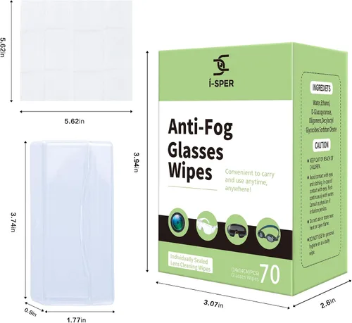 Miniatura 3 de 70 toallitas antivaho para lentes, prehumedecidas individuales envueltas para lentes, con una caja de transporte, toallitas de pantalla