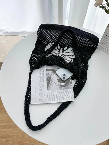 Miniatura 2 de ENBEI Bolsas bohemias, bolsa de punto de hombro, bolsa de mano Y2K estética, bolso de ganchillo lindo para mujeres, regalos hippie Caqui con seis