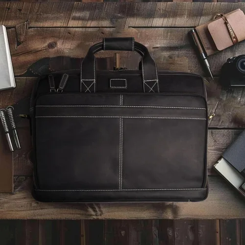 Miniatura 8 de LEATHER VILLAGE 16" Bolsa de Mensajero para Laptop de Cuero para Hombres - Bolso de Hombro de Cuero para Viaje y Oficina - Negro