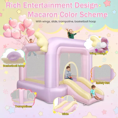 Miniatura 4 de AKEYDIY Casa inflable de rebote para niños, 106'' x 85'' x 80'' Casa de salto Macaron con tobogán, globos, set de atrapar pelotas, saco de boxeo