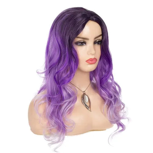 Miniatura 3 de Pelucas largas y onduladas de color morado degradado para mujer, sintéticas, naturales, partición media, uso diario, fiesta, Halloween, cosplay