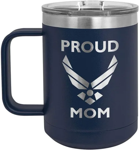 Miniatura 5 de PROUD AIR FORCE MOM BLACK Taza de café de 15 oz con tapa deslizante Taza de café de viaje aislada Ideas de regalo del día de la madre de hijo